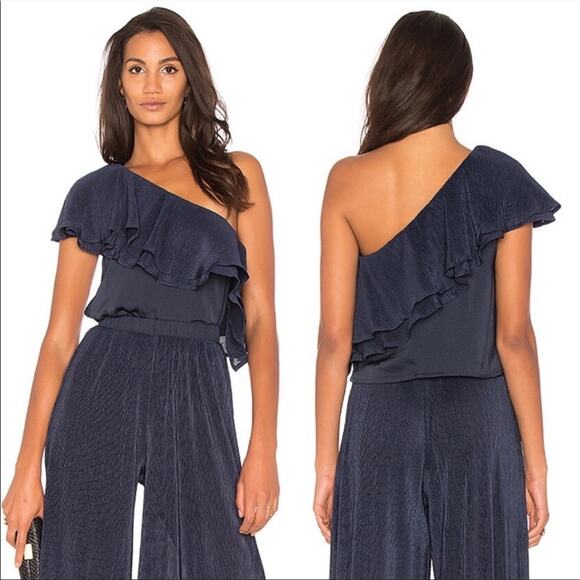 NEW Revolve Capulet Vanessa Navy Ruffle One Shoulder Top, Small, MSRP $158 - Picture 1 of 13